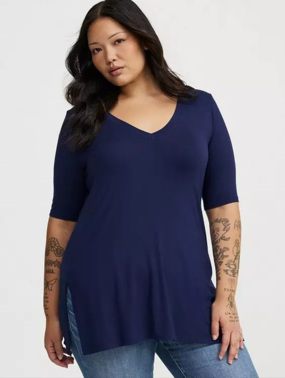 Torrid Favorite Tunic Super Soft V-Neck Side Slit Tee Peacoat NWT Size 2